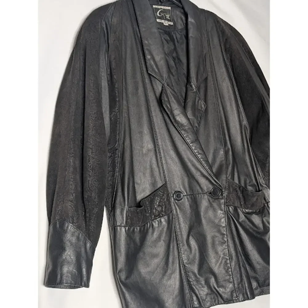 80's Vintage Leather Paisley Jacket G III-GLOBAL IDENTITY Medium Retro Goth - Picture 4 of 14